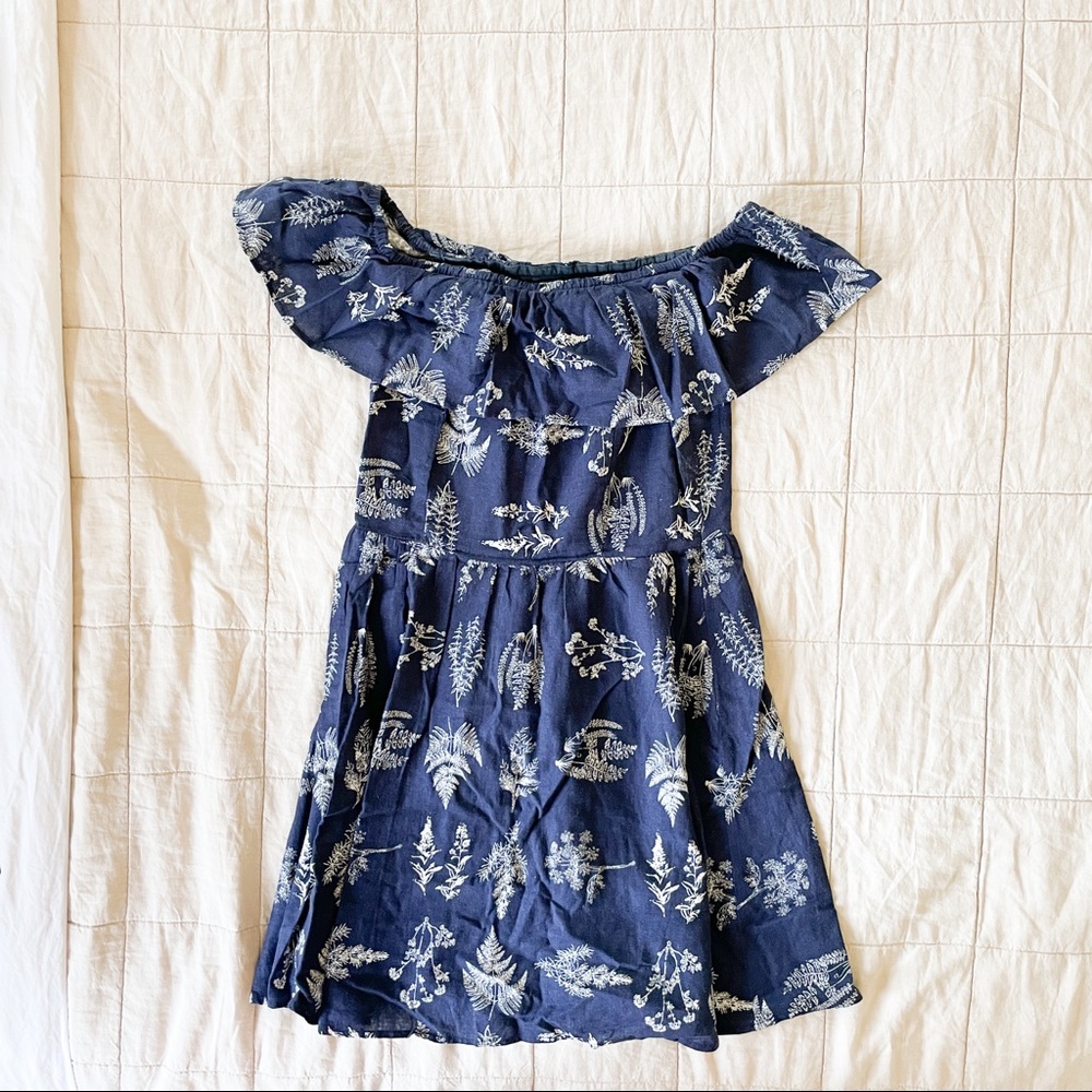 Off-shoulder botanical linen dress